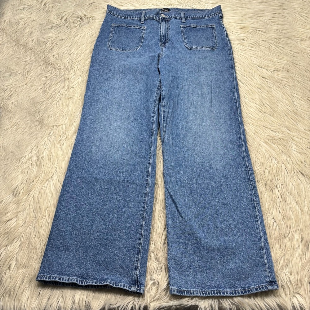 J.Crew Women's 32 Medium Wash Full Length Wide-Leg Jeans‎ Patch Pockets Nautical